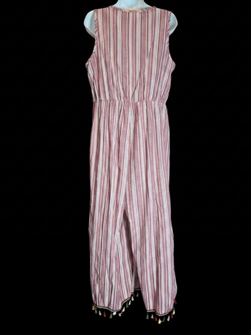 100% Cotton Akua By Jaase Striped Sleeveless V-Neck Jumpsuit in Mauve Pink - Picture 7 of 9